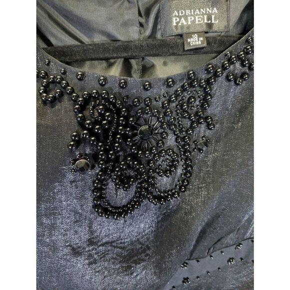 Adrianna Papell Black Tiered Sheath Dress Ruffle Shutter Pleat Satin Women's 10 - Picture 4 of 6